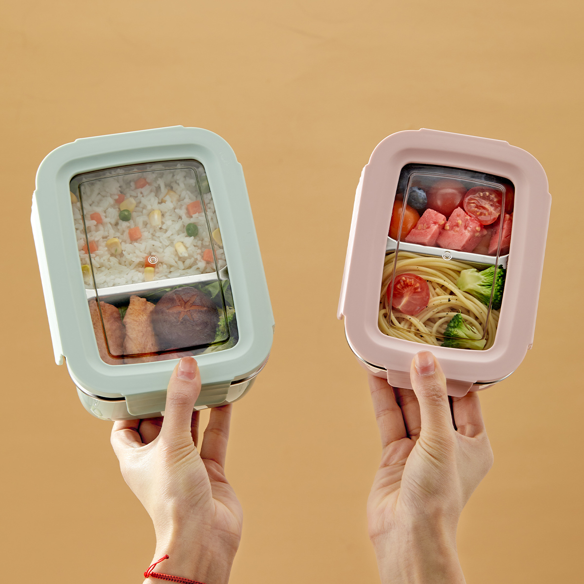 Meal Prep Bowl - 電子レンジ 304 ステンレス鋼コンパートメント弁当箱積み重ね可能な漏れ防止学生弁当箱食品容器冷たいと温かい食品用