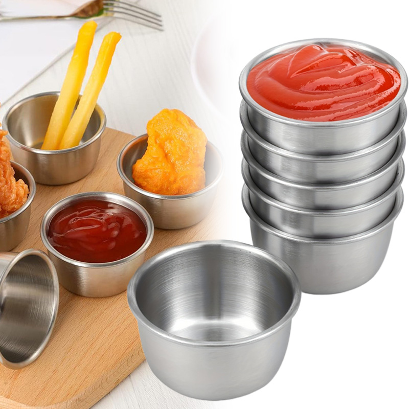 Sauce Dipping Cup - ソース浸漬ボウル 304 ステンレス鋼浸漬カップラウンドソース皿ミニ 6/12 個再利用可能な調味料カップ浸漬カップ