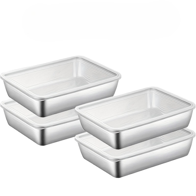 Meal Prep Kitchen - 4個入りステンレス製食品保存容器セット、食事準備用冷蔵庫オーガナイザー、家庭用キッチンアクセサリーツール、2つの容器と2つの蓋