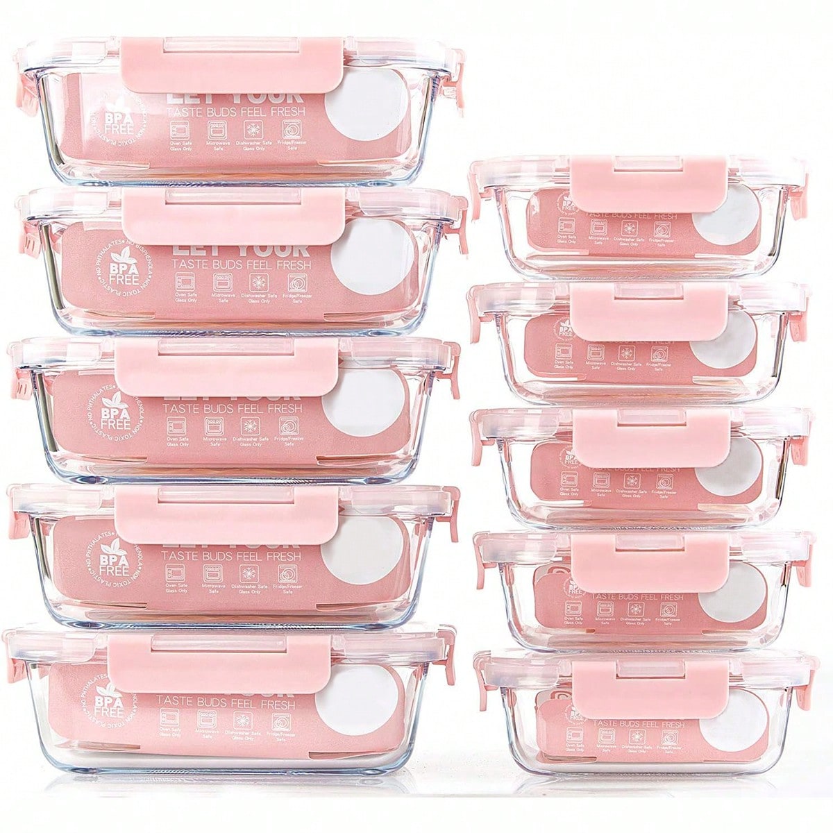 Meal Prep Kitchen - 10個入りガラス製ミールプレップ容器、蓋付き食品保存容器、気密ガラスランチボックス、電子レンジ、オーブン、冷凍庫、食洗機対応
