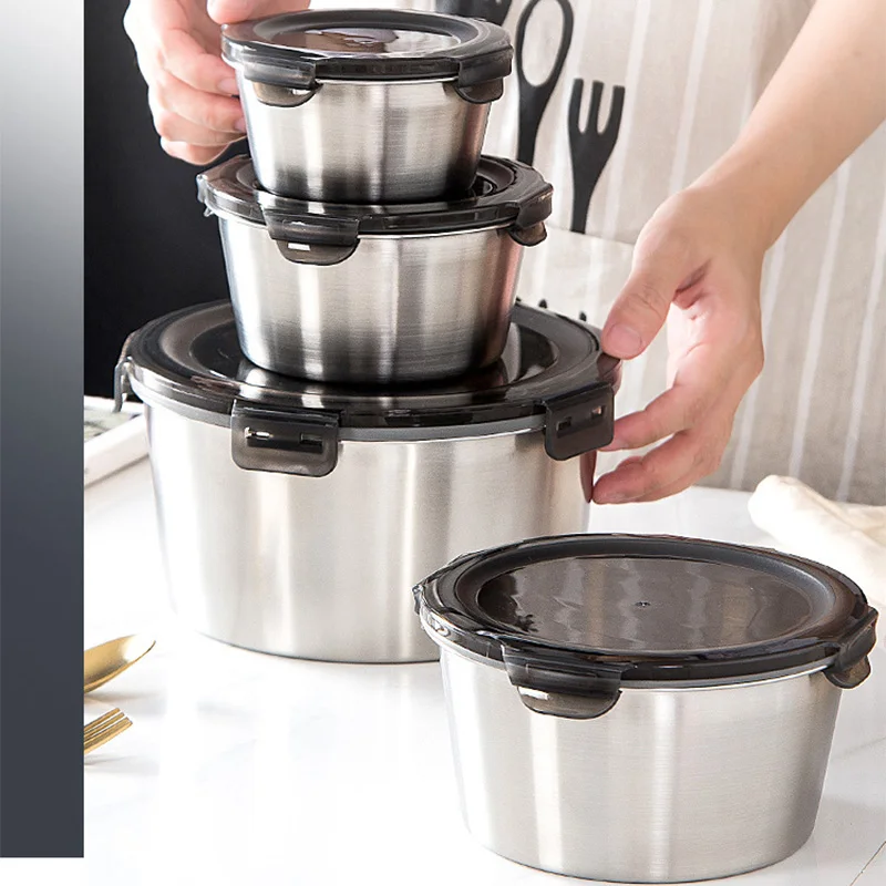 Meal Prep Bowl - 蓋付きステンレス鋼弁当箱、食品容器、鮮度保存ボックス、家庭用漏れ防止収納ボックス、1100ml、2200ml、600ml、304 ml