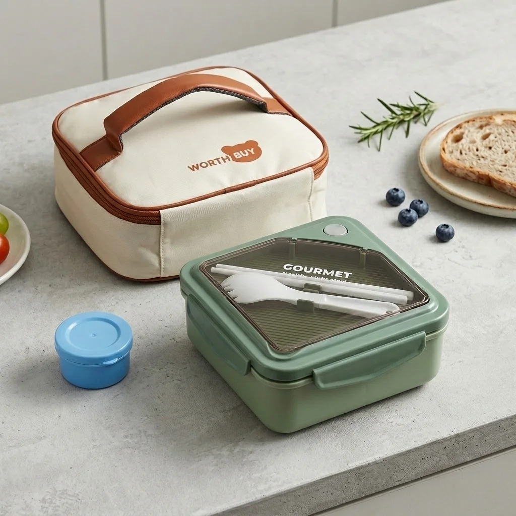 Meal Prep Or Prep Meal - 電子レンジ対応のプラスチック製弁当箱。密閉性があり、仕切り付きで、調理済みの食品の保存に便利。カトラリーやソース入れ付き。子供や学生向け。