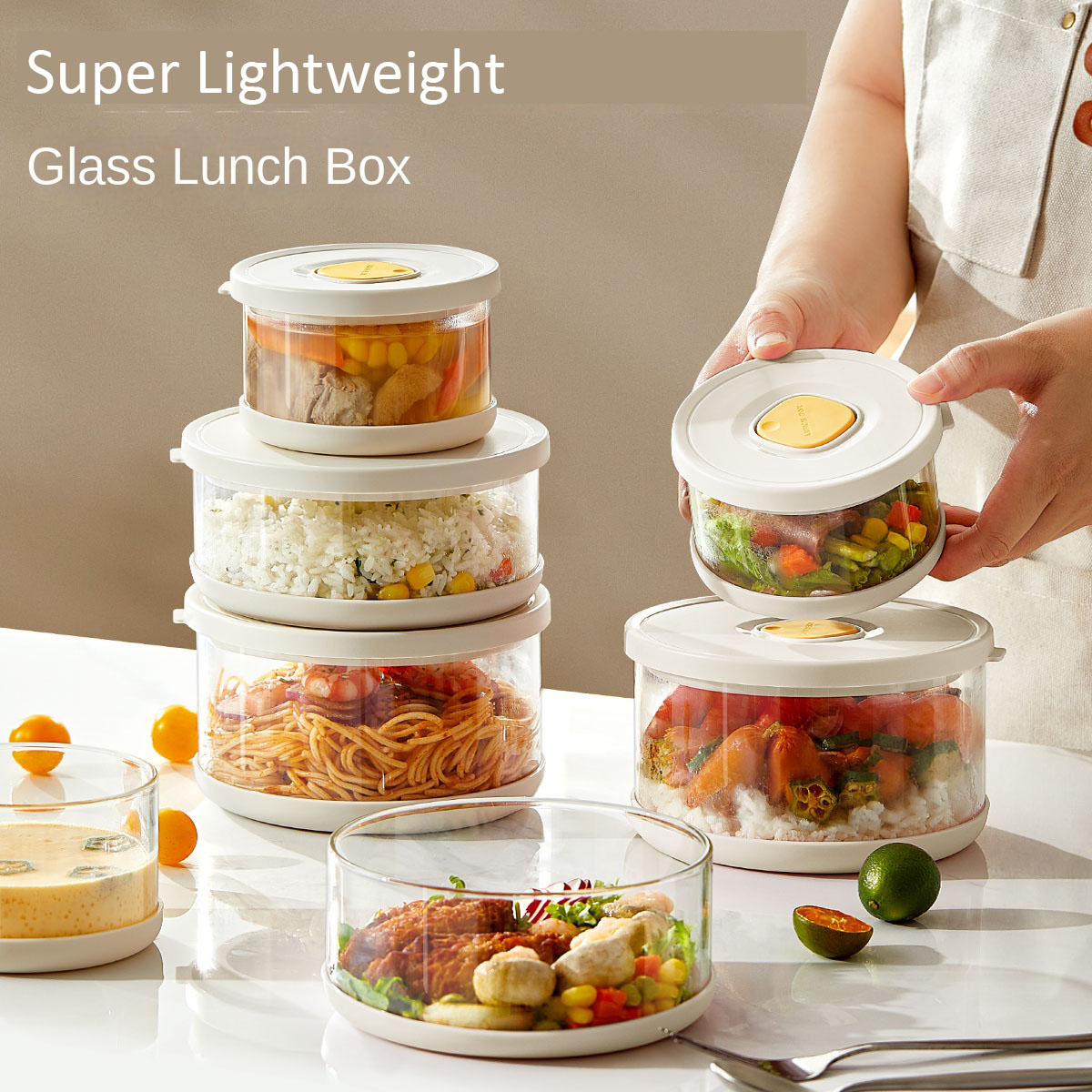 Meal Prep With Rice - サラダ、トライフル、ご飯、軽食、お弁当に最適な、密閉蓋付きのガラス製ボウル。漏れ防止機能付きで、食事の準備や保存に便利。タッパーウェア。