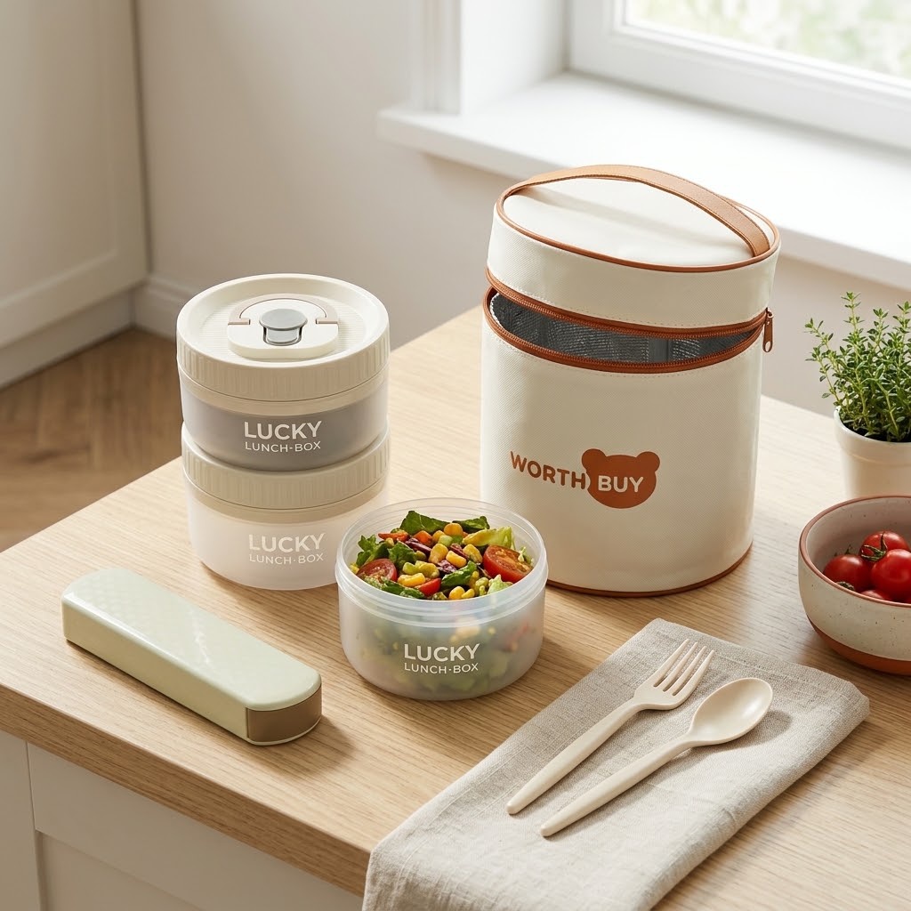 Meal Prep Or Prep Meal - 丸型弁当箱、電子レンジ対応プラスチック製ランチボックス、子供と大人向け、漏れ防止食品容器、ハンドル付き、食事の準備、学校、ピクニック用