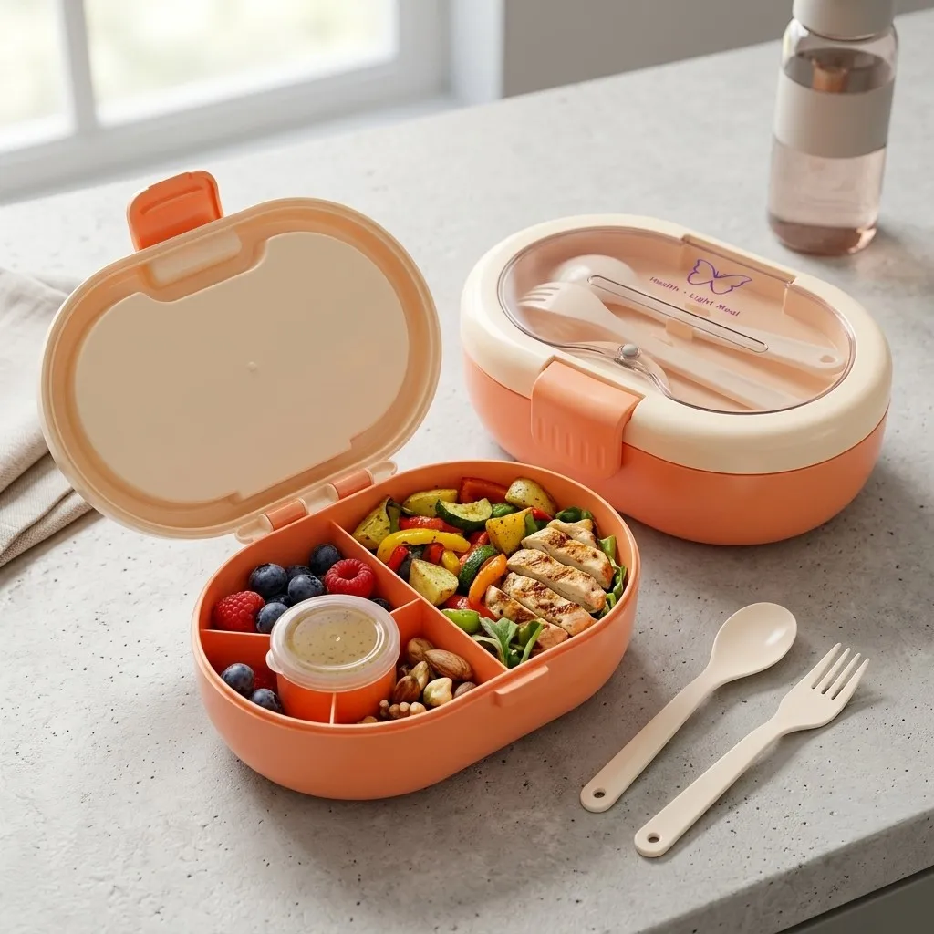Meal Prep Or Prep Meal - プラスチック製の弁当箱。カトラリー付きで、汁漏れしにくく、仕切り付きの食品保存容器。子供から大人まで、学校での食事や、おやつを入れるのに最適。