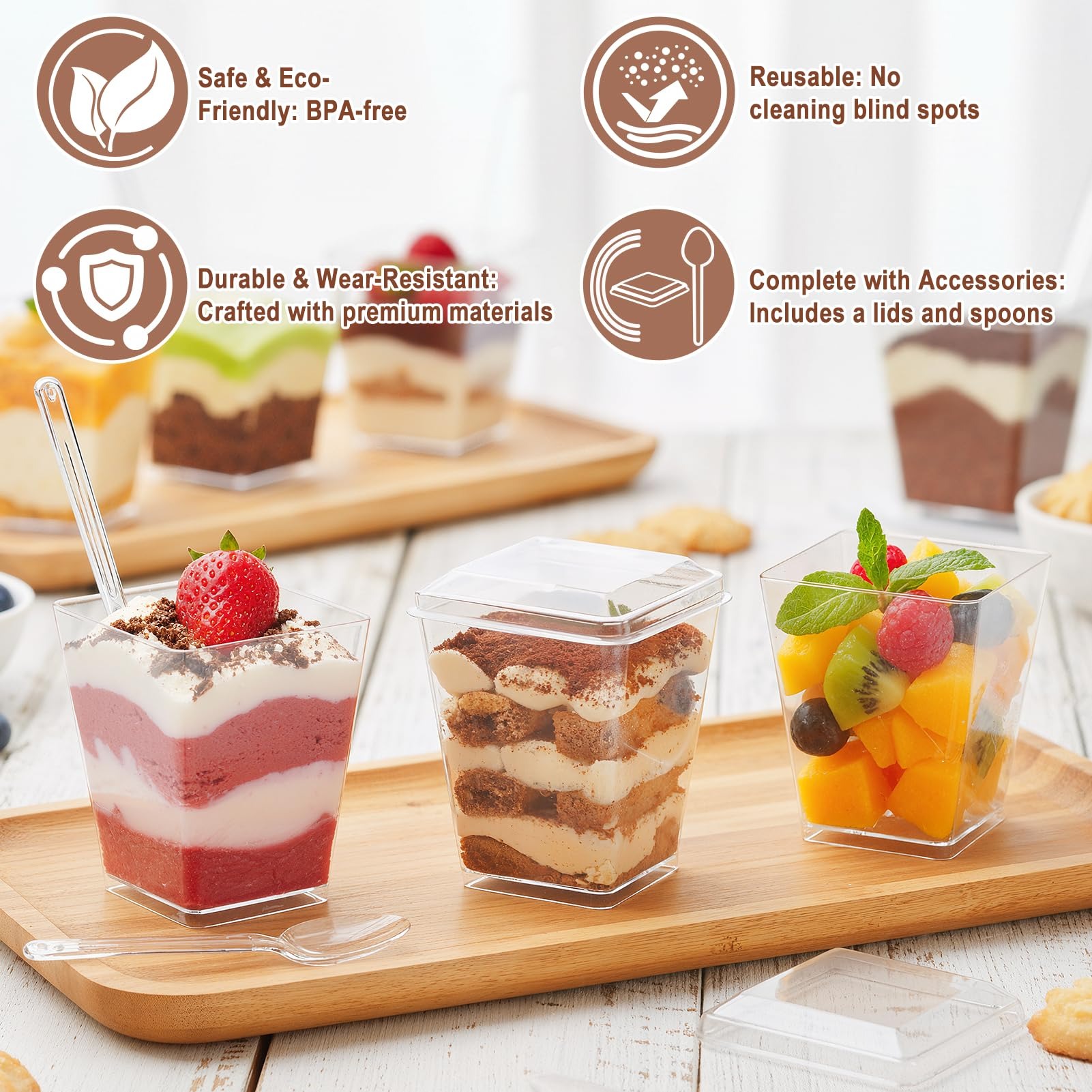 50個入り 5オンス角型透明プラスチックデザートカップ、密閉 - Meal Prep Template のレビューと価格