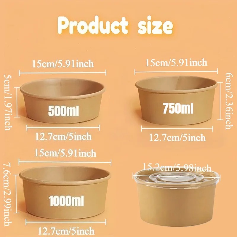 15/30 個クラフト紙ボウル使い捨てボウル蓋付きサラダ野菜 - Meal Prep Bowl のレビューと価格