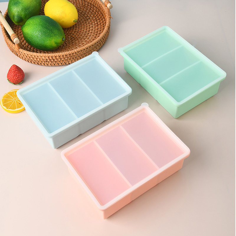 特大3区画シリコン製冷凍トレイ（蓋付き）巨大アイスキューブ型 - Meal Prep Template のレビューと価格