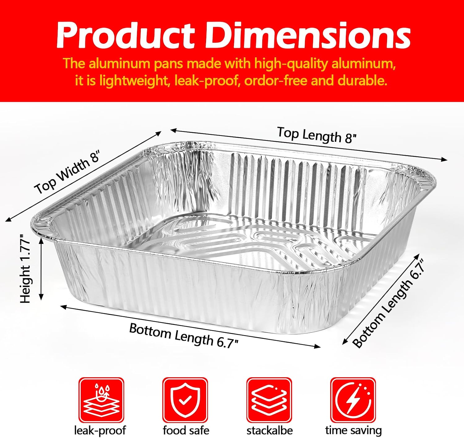 アルミ製の蓋付き8x8インチのアルミホイル製トレイ35個入り - Meal Prep Or Prep Meal のレビューと価格