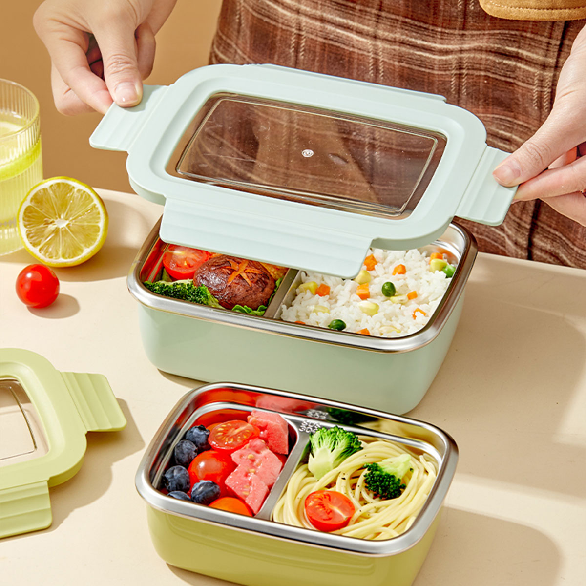 電子レンジ 304 ステンレス鋼コンパートメント弁当箱積み重 - Meal Prep Bowl のレビューと価格