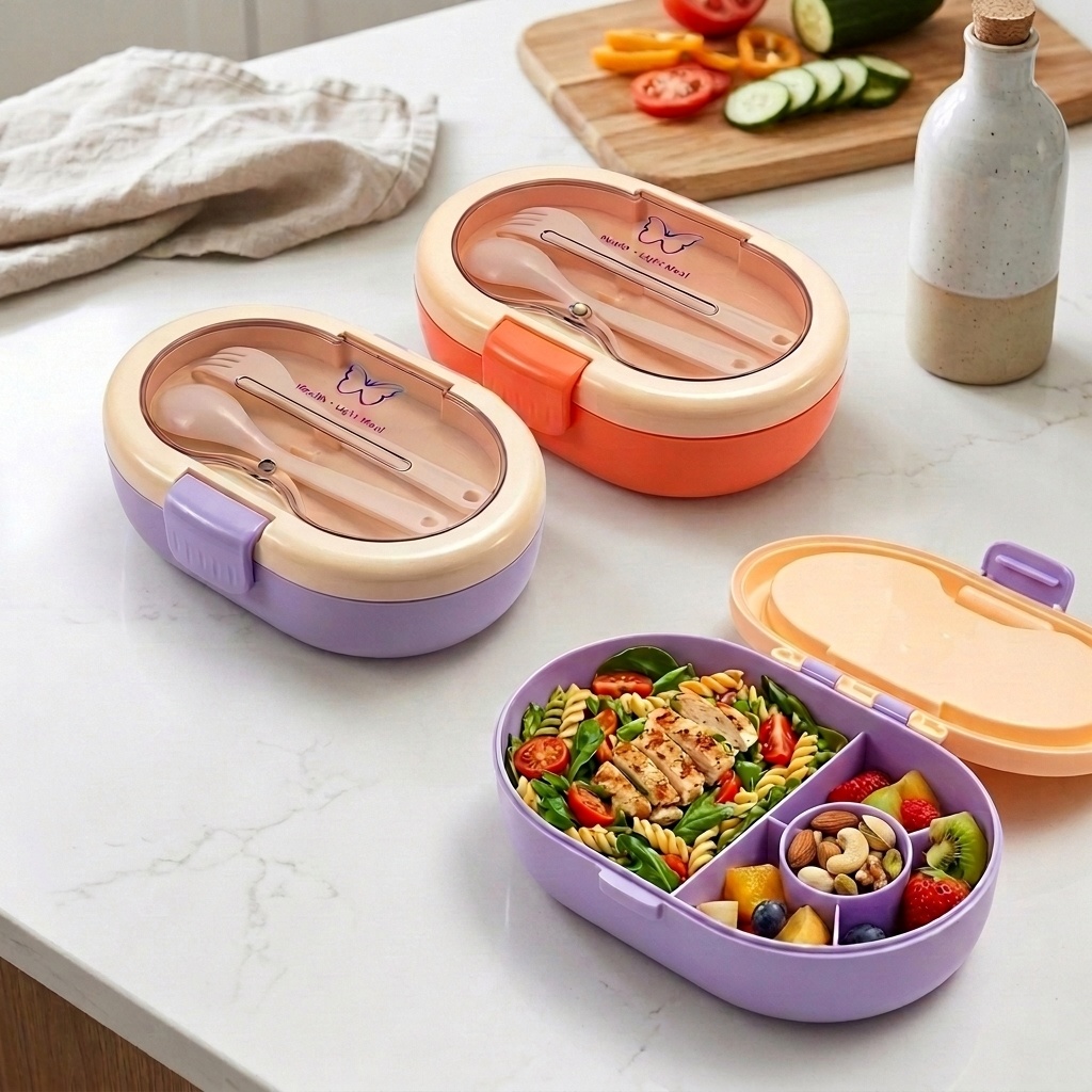 漏れ防止プラスチック製弁当箱、カトラリー付き、仕切り付き食事 - Meal Prep Or Prep Meal のレビューと価格