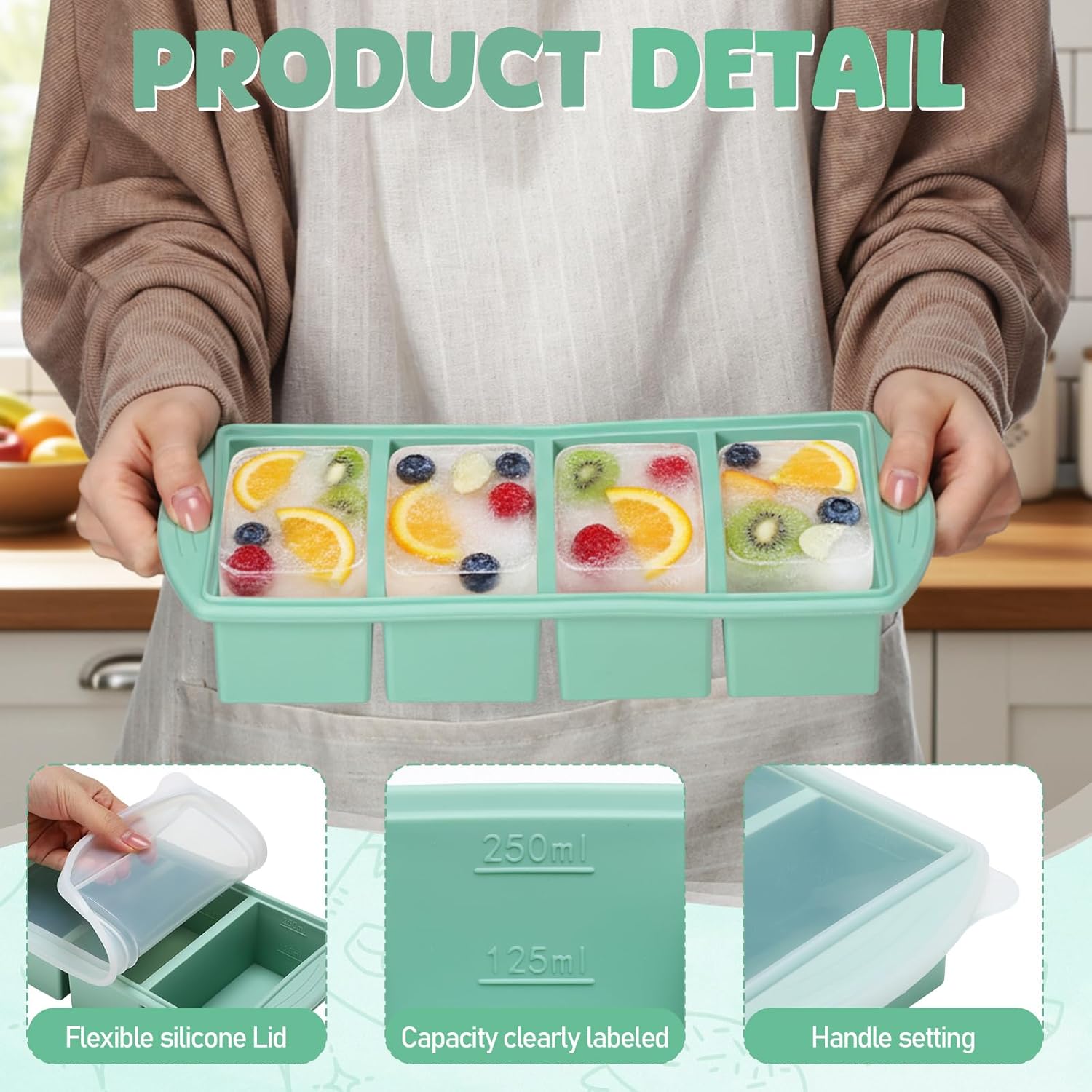 蓋付きシリコン製冷凍トレイ、スープ、ソース、ベビーフード、食 - Meal Prep Template のレビューと価格