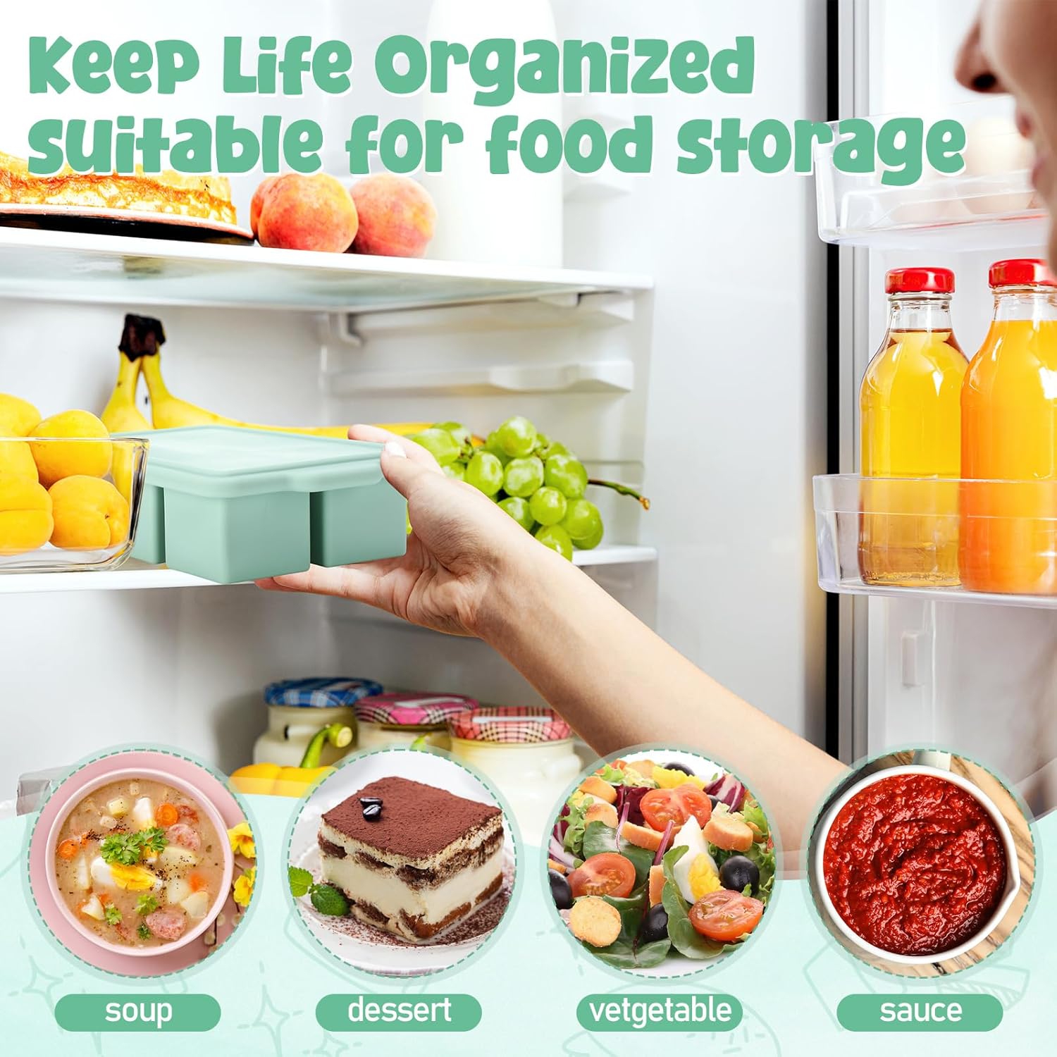 蓋付きシリコン製冷凍トレイ、スープ、ソース、ベビーフード、食 - Meal Prep Template のレビューと価格