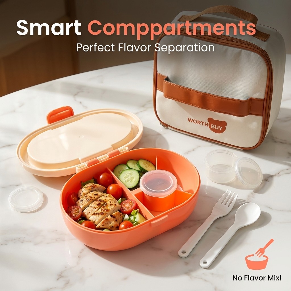 プラスチック製弁当箱、仕切り付き、カトラリーとソース容器、子 - Meal Prep Or Prep Meal のレビューと価格
